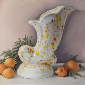 Unique Vintage Elegance in a Speckled Cornucopia Vase for Modern Air Plants